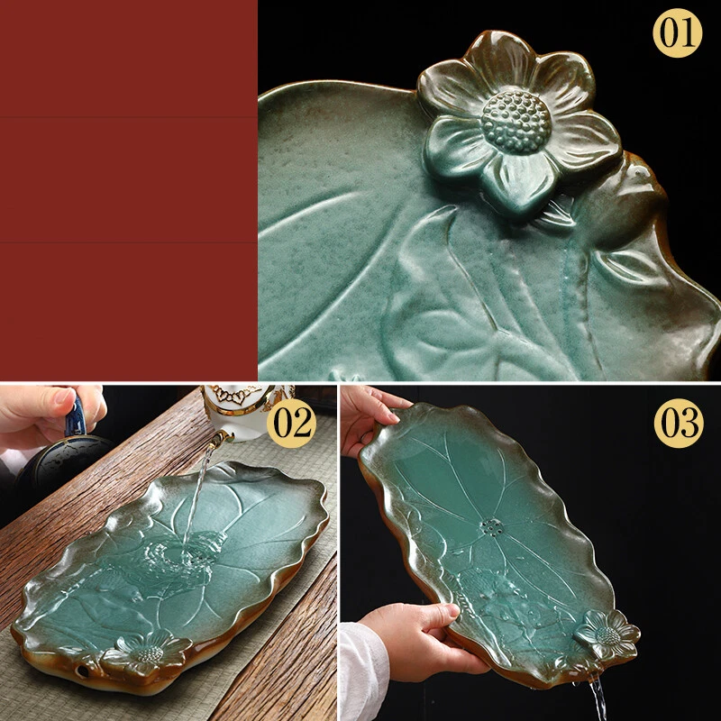 Plato de té de cerámica Loto tallado pescado bandeja de té para olla taza depósito bote de té nuevo Foto 4 de 4