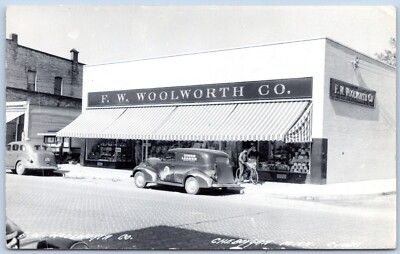 Postcard RPPC Cheboygan MI Woolworth Co Union Leader Chewing Tobacco Car  R37