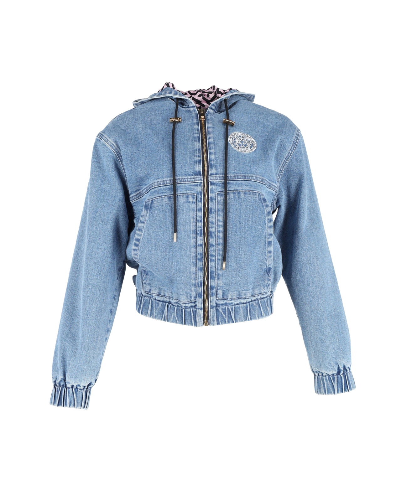 Versace La Greca Zip Front Hoodie Denim Jacket in Blue Cotton eBay