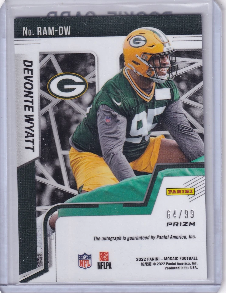 Devonte Wyatt 2022 Panini Mosaic Blue Holo Prizm Rc Auto (64/99) - Image 2 of 2