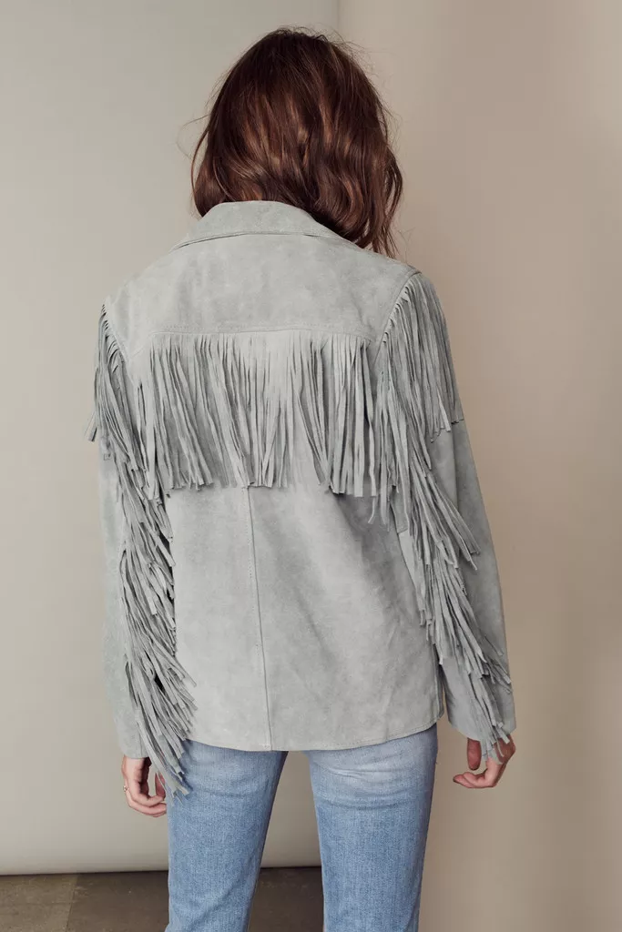 Grey fringe best sale jacket