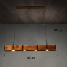 Rustic Chandelier Linear Ceiling Light Rectangular Wood Fixture Lighting 100cm
