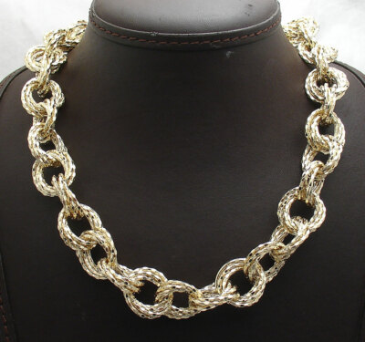 Technibond Diamond Cut Multi Oval Chain Necklace 14K Yellow Gold Plated Silver