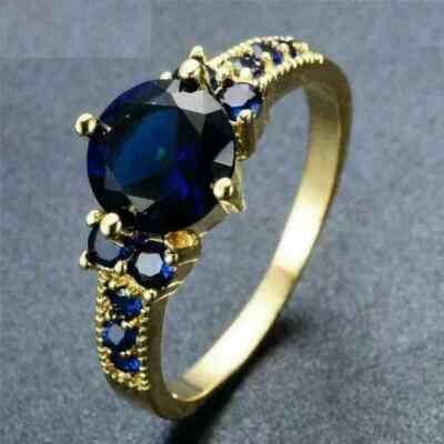 200Ct Round Cut Lab-Created Blue Sapphire Engagement Ring 14K Yellow Gold Finish