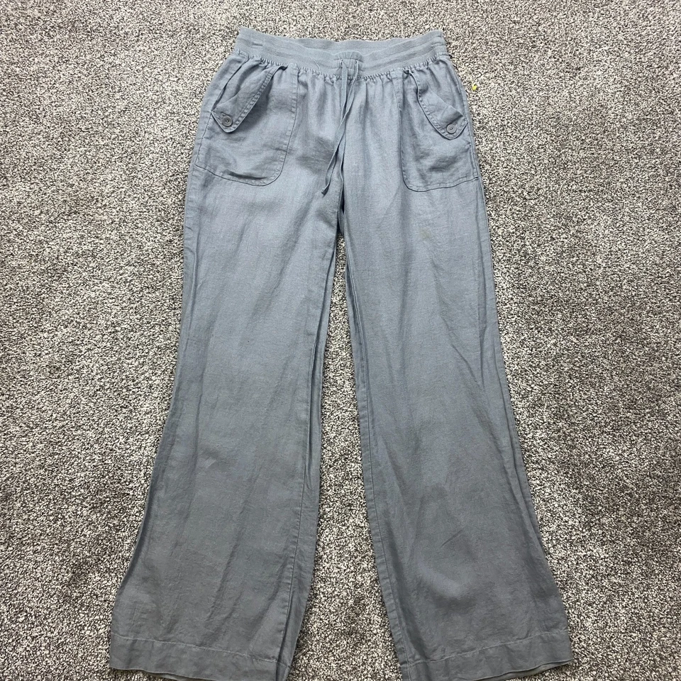 Kenar Pantalones Mujer Pierna Ancha Lino Gris Lagenlook Pull On Fluido 29X31.5 Foto 4 de 4