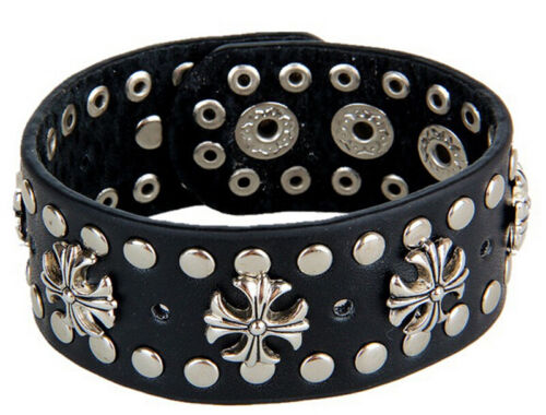 Herren Frauen Spike Nieten Armband Punk Goth Biker breites Lederarmband - Bild 17 von 21