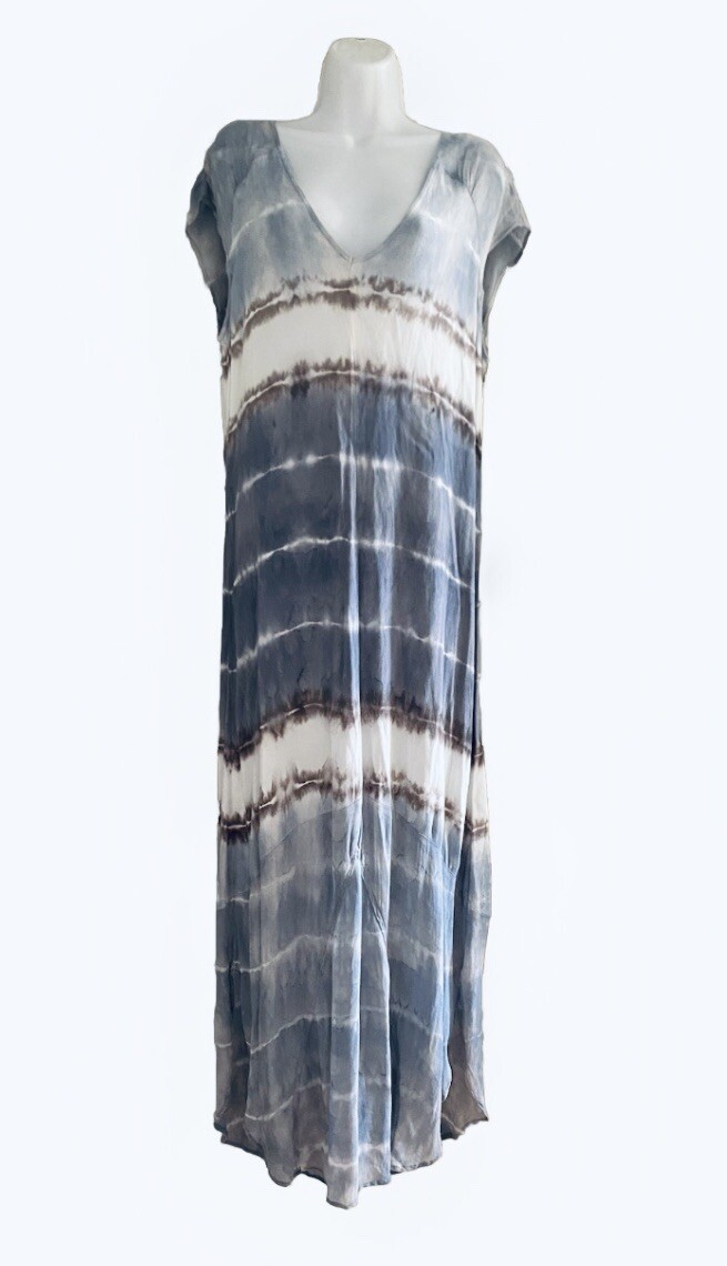 XCVI Lightweight Blue/ Grey Tie-Dye Maxi Dress Sleeveless Sz Med EUC