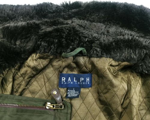 HOT Women's RALPH LAUREN @ SPORTS CITY FUR COLLAR OLIVE GREEN Polo COAT Jacket L - Picture 12 of 12