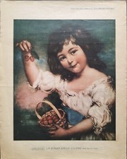 ANTICA STAMPA COLORI 1920/30 MATTINO ILLUSTRATO LA BIMBA DALLE CILIEGIE J RUSSEL