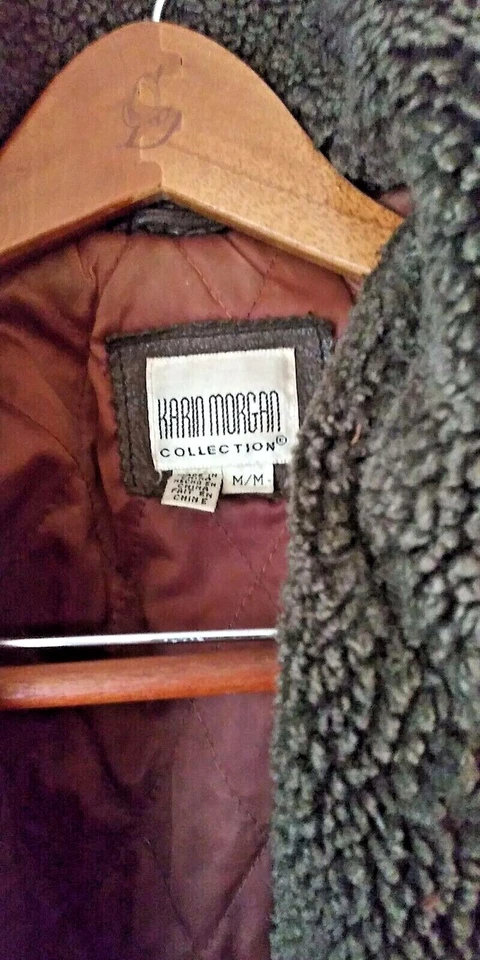Karin Morgan Brown Aviator Genuine Leather Jacket VTG Fur Collar M - Image 3 of 4