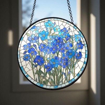 Forget Me Not Stained Glass Suncatcher, Floral Window Hanging, Nature Art Gift