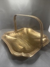 Vintage Brass Basket With Handle  Feet, Made In India Decorative 13.5  x13.5  