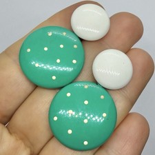 Vtg 1980’s Retro Green White Polka Dot Enamel Door Knocker Dome Earrings Post