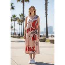 Farm Rio Womens MP Maxi Dress for Anthropologie Brazil Toucan Pink Cotton