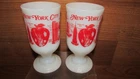 Vintage Lot New York City Pedestal Footed Mug Cup 8 Oz White Milk Glass Red