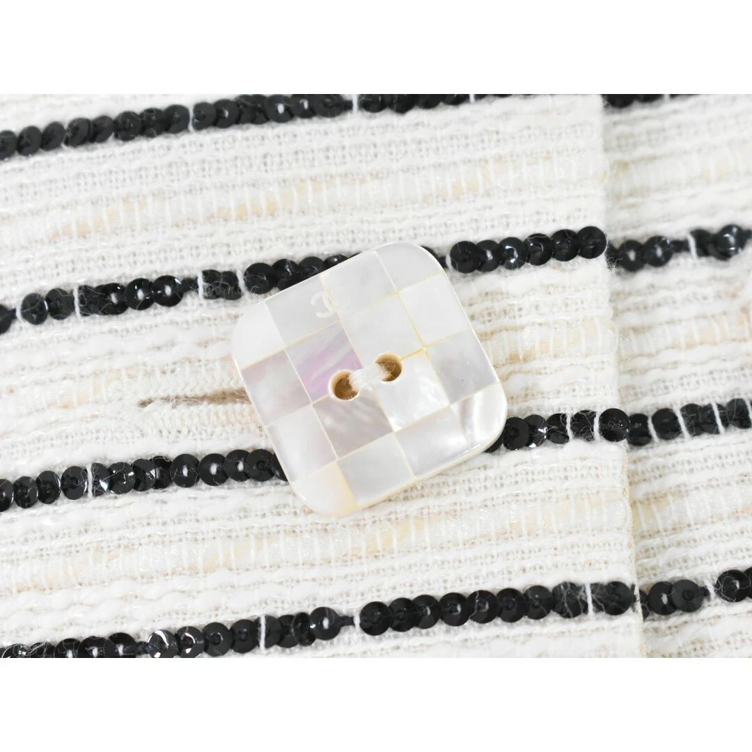 Chanel Camelia Rigato Tweed Giacca Camoscio 34 Cotone Pvc Nylon Beige Nero W