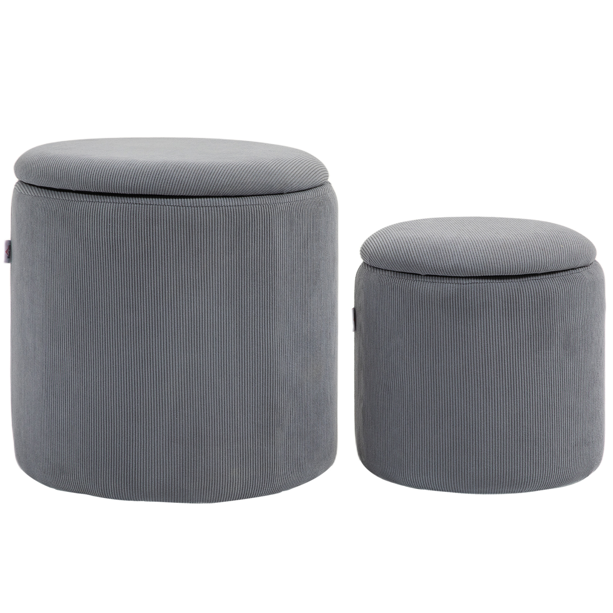 HOMCOM Fabric Storage Ottoman with Removable Lid - Set of 2 - Light Grey