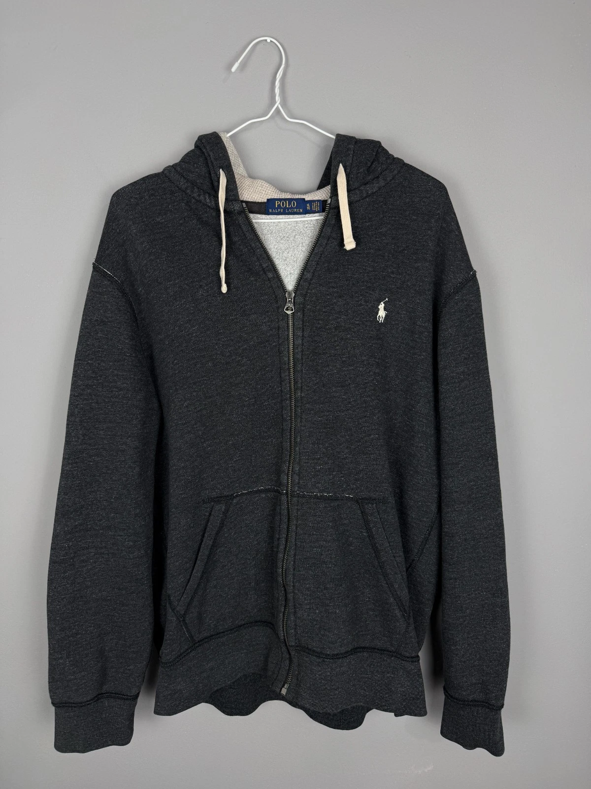 Polo Ralph Lauren Grey Zip Up Thermal Hoodie Minimal Athleisure