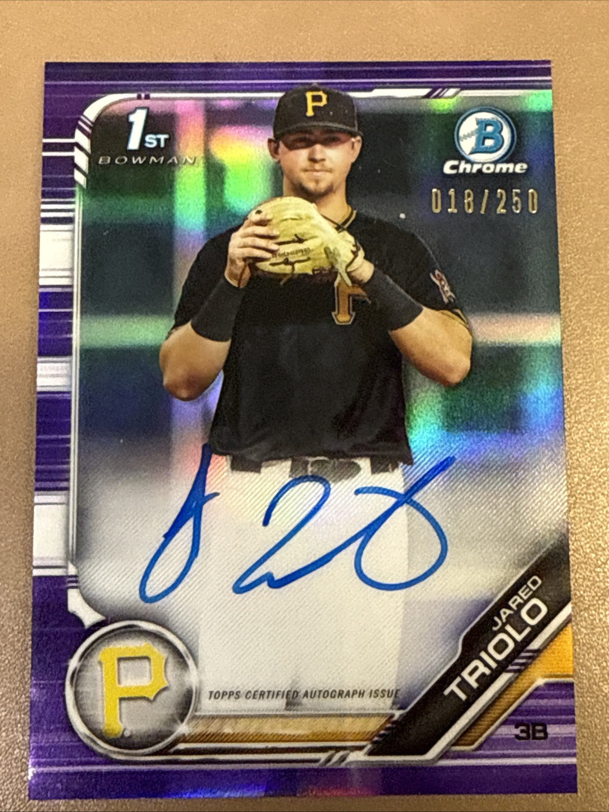 2019 Bowman Draft Chrome Draft Pick Autographs Jared Triolo #CDA-JT Purple /250