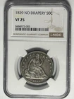 1839 NO DRAPERY  SEATED LIBERTY HALF DOLLAR NGC VF 25