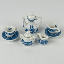 Vintage Miniature Doll Tea Set; Tea Pot, Cups and Saucers, Sugar and Creamer