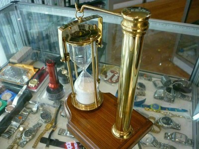 VINTAGE NAUTICAL HANGING SOLID BRASS SAND TIMER MARITIME HOURGLASS