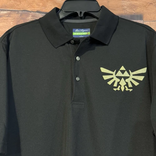 Zelda Triforce Logo Polo Shirt L Black Short Sleeve Ben Hogan Performance Golf - Picture 2 of 11