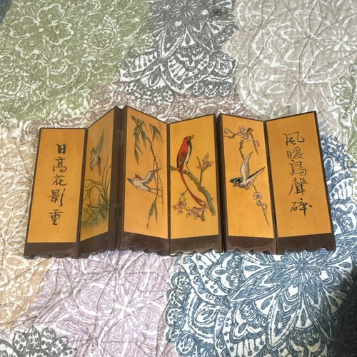 6-Panel Foldable Decorative Wood Screen, Brown Asian Bird Theme, Free Standing