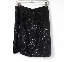 Vintage CeeCee Womens A-Line Black Sequin Skirt Sequins 100 Silk Large L
