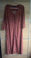 Joules Size 12 Genevieve V Neck Button Down Midi Shirt Dress Rust Red Leopard F5