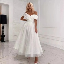 Glitter Sequined A Line Wedding Dresses Off Shoulder Ankle Length Bridal Gowns 