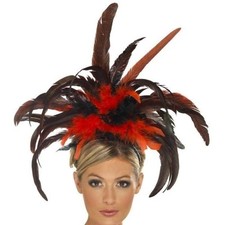 Burlesque Headband Adult Feather Plumes Black Red 27cm