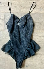 Fantasies By Morgan Taylor Black Teddy Floral Mesh Stretch With Ruffles Petite P