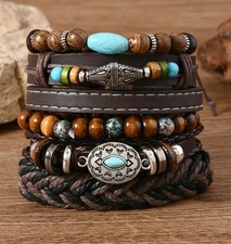 6 PC Handmade Boho Wood Bead Stackable 7  Plus Stretch Charm Bracelet Set B5346