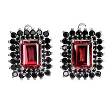 925 Sterling Silver Earrings Octagon Mozambique Garnet 7x5mm Spinel Gemstone