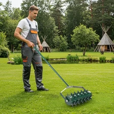 18in Lawn Aerator, Heavy Duty Rolling Aerator Lawn Tool, Manual Lawn Aerator