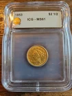 1853 $2.50 Liberty Head Gold Coin            ICG Graded MS61