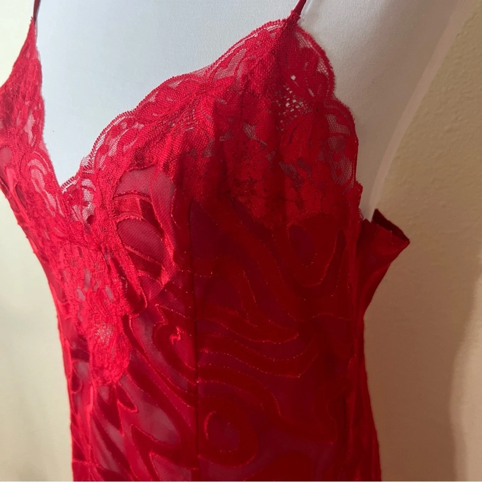 UNDERCOVER Vintage Abito maxi slip Victoria’s Secret rosso pizzo trasparente GRANDE Y2K