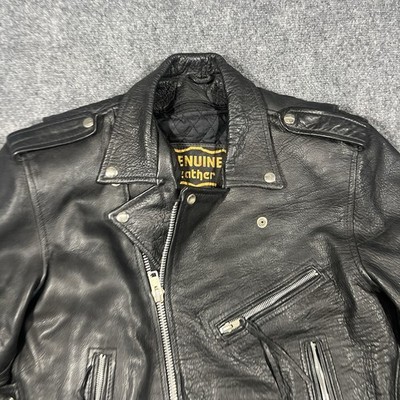 VTG Genuine Leather Motorcycle Jacket Mens 44 Biker Lined Punk