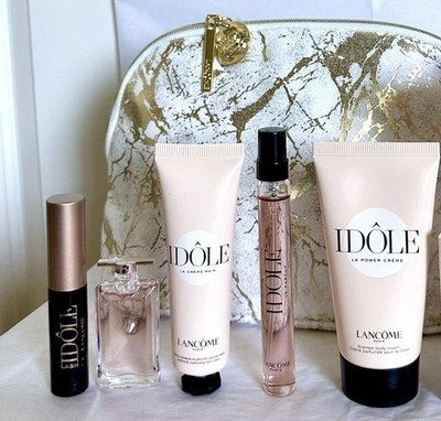 5PC Lancome IDOLE Le Parfum/Hand Cream/Body Cream/Mascara/Mini Splash/Bag