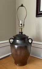 ROWE POTTERY Brown Stoneware Salt Glazed 2-Handle Jug Lamp