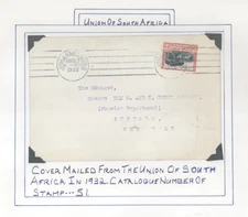 Union of South Africa Johannesburg to Buffalo NY 1932 Cover w/ Scott #27