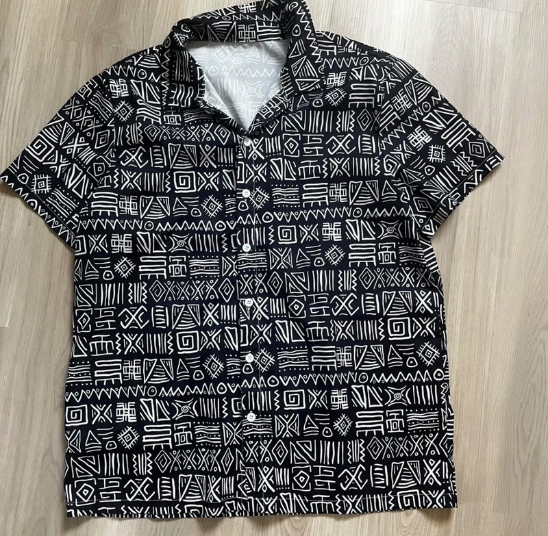 Black and white tribal pattern shirt mens medium 