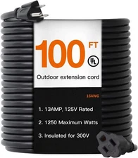 10/20/50 Foot lengths Outdoor/Indoor Extension Cord - 16/3 Heavy Duty Black US