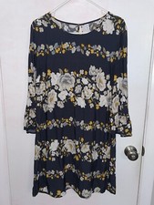 Old Navy Dress L Large Women's A-line Gray Yellow Floral Long Sleeve