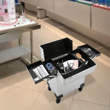 Rolling Travel Makeup Case Lockable Cosmetic Suitcase Hairdressing Organiser