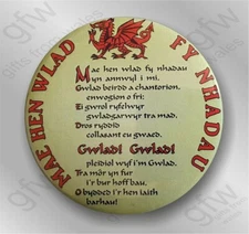 Mae Hen Wlad fy Nhadau, Welsh Anthem - Large Button Badge - 58mm diameter