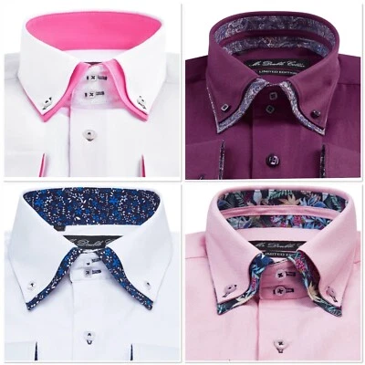 MENS OXFORD SHIRT SMART CASUAL DOUBLE CONSTRAST COLLAR LONGSLEEVEE - Image 1 of 2