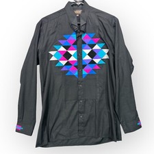Perruzo Uomo Southwestern Tuxedo Shirt Black L/S M 15-15.5 90s Western Pride