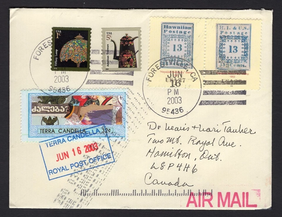 USA 2003 Cover to Canada Artist HARLEY Hand Addressed, Art Stamps TERRA CANDELLA - Image 2 of 3